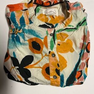 Anthropologie Orange and Green Abstract Blouse